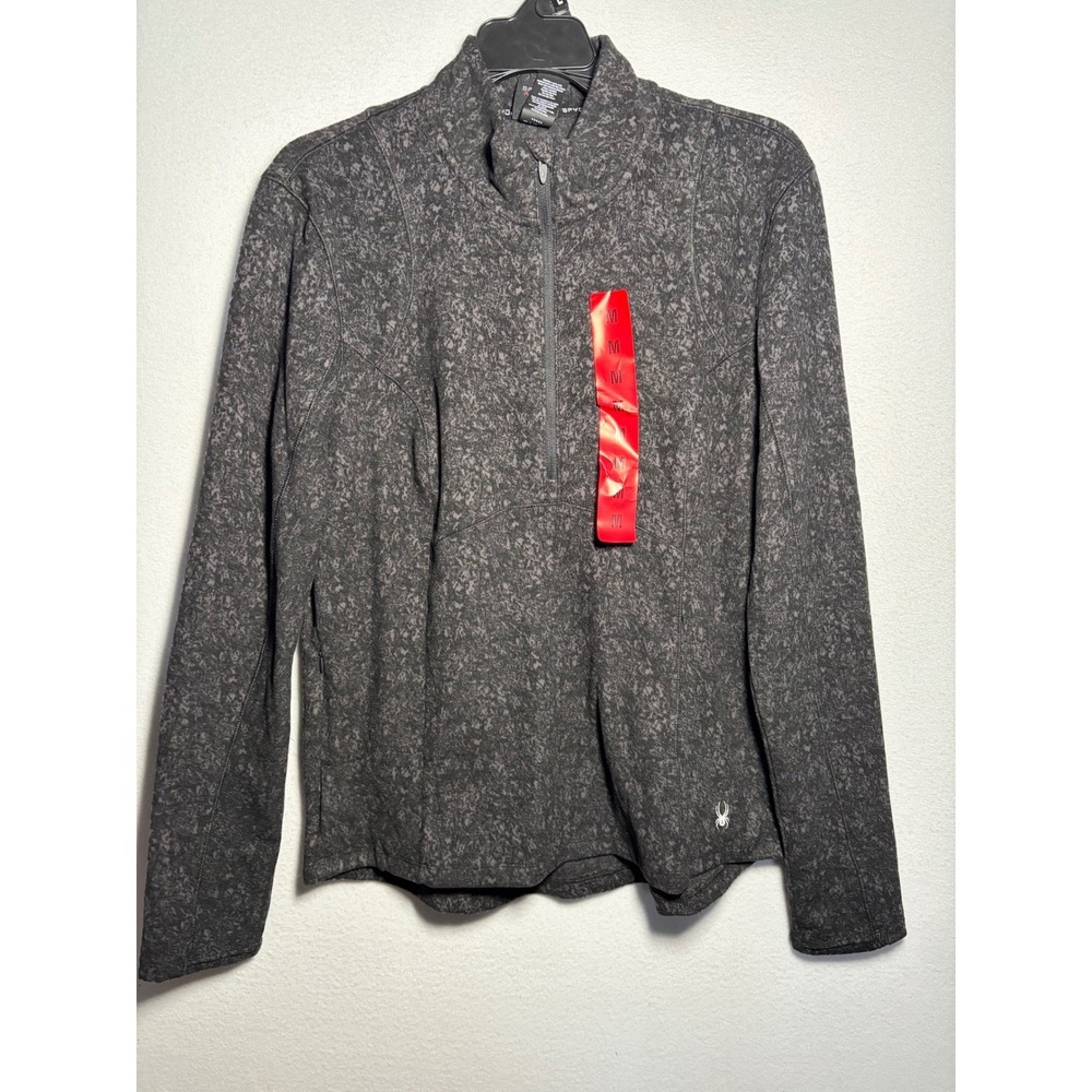 Spyder Pullover Women LG Black Grey NWT Quarter Zip Active Marble Print